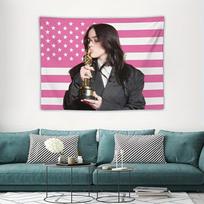 1pc Billie Eilish Oscar Tapestry, Pink American Flag Wall Hanging, Cool Room Stuff, Large Size, Polyester 2D Print, Bedroom Stuf 100X70CM