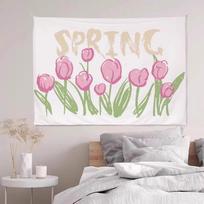 Aesthetic Tapestry Spring Floral Wall Art Pink Tulips Design for Home Bedroom Living Room Plant Lover Gift 100X70CM