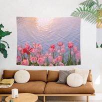 Healing Ocean Tulip Wall Tapestry Soft Pastel Print Wall Hanging for Bedroom Living Room Dorm Home Decor 100X70CM