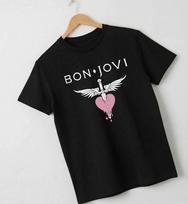 Bon Jovi Tshirt Black Band Merch Pink Heart Graphic Tee Uk Tour Rock Top S