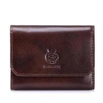Men's Top-Grain Cowhide RFID Anti-Skimming Tri-Fold Wallet tamsiai ruda spalva