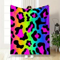 Leopard-like Spots with Black Shapes On a Vibrant Rainbow Gradient Background. for All Seasons Blanket Lunch Break Throw Gift 75X95CM
