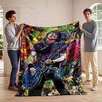 A Vibrant, Abstract Depiction of a Guitarist with Vivid Dynamic Colors. for All Seasons Blanket Lunch Break Throw Gift 75X95CM