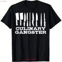 Mens Culinary Gangster Chef Cooking T Shirt 100 Cotton Loose Fit Black with Vintage Washed Comfortable Fashion Graphic S įvairiaspalvis