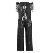 Girls Jazz Dance Sequin Tassels Cap Sleeves V Neck Asymmetrical Hem Metallic Vest Elastic Waistband Pants Set 5-6 Years juoda