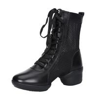 Women Girls Mesh Dance Shoes Jazz Modern Sports Dance Boots Dance Competition Specific Low Heel Breathable Teacher Dance Shoes High Top Boots 34 juoda