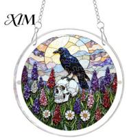 Acrylic Stained Glass Suncatcher Halloween Puzzle Window Suncatcher, Style Hanging Ornament Seasonal Event with Metal Chain, Decorative Art Piece for S A