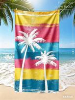 Vibrant Striped Palm Beach Towel for Vacation, Funny Day at Beach Microfiber Towel, Oversized Soft Picnic Blanket Wall Tapestry 50x100cm