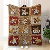 Soft Flannel Blanket Cute Corgi Patchwork Print Cozy Throw for Couch Bed Bedroom Office Warm Lightweight Decorative Cover Multip Size: 75*100cm, Weight: 230 GSM