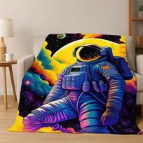 Cartoon Astronaut Universe Spaceman Outer Space Flannel Blanket Soft Warm Throw Blanket for Bedroom Living Room Bed Travel kids Size: 75*100cm, Weight: 230 GSM