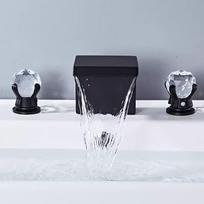 Brushed Gold Bathroom Faucet  Brass Black Basin Faucet Crystal  Sink Faucets 3 Hole Hot And Cold Waterfall Faucet Water Tap juoda