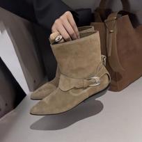 Fashion 2024 Suede Women's Slim Ankle Boots Fashionable Slip-On Women's Elegant Flat Heel Short Boots Casual Street Style Women's Boots 35 chaki