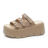 Fashion 7CM Suede Synthetic Microfiber Genuine Leather Sandals Summer Slipper Flats Women Chunky Sneakers Slippers Platform Wedge Shoes 34 abrikosas