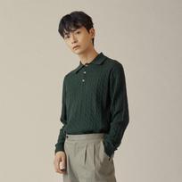 Mannergram Classic Cable Long Sleeve Collared Knit Green Xl