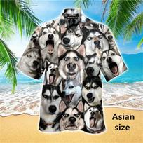Funny Siberian Husky Dog Graphic Print Shirt For Men Women New Fashion Casual Short Sleeve Top Button Hawaiian Shirt Men Clothes 4XL