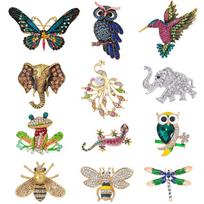 Weiman 12 Pcs Women Brooches Bulk Set Rhinestone Animal Pins With Hummingbird Owl Elephant Peacock Bee Women Christmas Gifts Gold Plated auksas