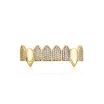 RACHELZ Fashion Glossy 8/8 Zircon Teeth Grillz Fangs Hip Hop CZ Stone Tooth Caps For Women Men Jewelry Halloween Gift Gold Top