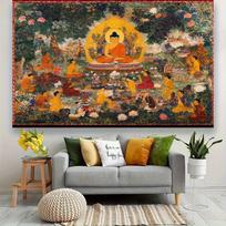 Thangka Style Buddha Preaching Tapestry Wall Hanging Suitable For Prayer Room Tea Room Bedroom Home Decor Accent Cloth 100X70CM