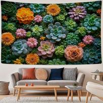 1pc Vibrant Succulent Garden Wall Hanging Backdrop  Colorful Plant Wall Banner NatureInspired Art for Living Room Decor Poly 100X70CM