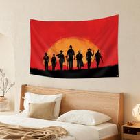 1pc Red Dead Redemption 2 Tapestry, RDR2 Cowboy Silhouette Wall Hanging, Cool Room Stuff, Large Size, Polyester 2D Print, Bedroo 100X70CM