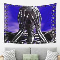 Cyber Metal Face Covering Skull Tapestry Purple Blue Skyline Chain Skull Frame Printed Hanging Cloth Room Decoration 100X70CM