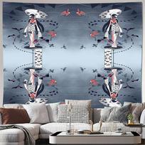 Japanese Geisha Wall Tapestry Vintage Kimono Aesthetic Room Decor Japanese Art Wall Hanging Home Decor Japanese Style Tapestry 100X70CM