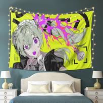 1pc Vibrant AnimeStyle Tapestry with Pink Hair  Purple Eyes  Durable WrinkleResistant Polyester Wall Hanging 100X70CM