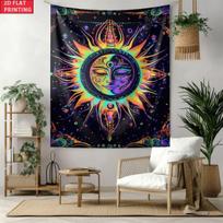 Neon Sun Tapestry Psychedelic Wall Hanging Trippy Aesthetic Art with Third Eye Design for Bedroom Music Festival Decor 100X70CM