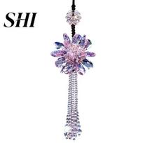Stylish Flower Beads Pendant Car Interior Decor Rearview Mirror Hanging Ornament rožinė