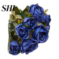 Artificial Flower Realistic Simulation Bouquet Vivid Non-fading Fresh-keeping Multi Fake Potted Plant Layers Petal Peony Home Decor mėlyna