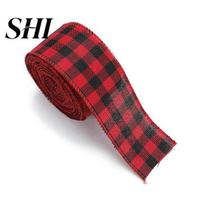 Christmas Gift Packing Ribbon 1 Roll 2Mx5CM Red Black White Plaid Santa Car Wired Tree Bowknot Making DIY Craft Xmas Decoration Wreath Party Supplies A