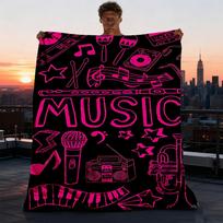 1 vnt. Muzikos instrumentų lauko flanelės pledas, jaukus ir šiltas minkštas, žaismingo dizaino, miegui, stovyklavimui, 75X95CM
