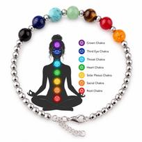 7 čakrų apyrankė, hematito akmens karoliukų apyrankė, dvasinės sveikatos dovana, joga ir meditacijos papuošalas | Reguliuojama apyrankė moterims DB-20