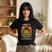 Rage Is Consuming Me Funny Frog T-Shirt; Sarcastic Meme Graphic Tee; Vintage Sunset Grumpy Animal Top M
