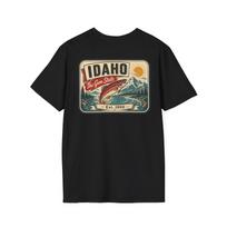 Idaho Gem State T-Shirt | Vintage Mid-Century Travel Luggage Tag Tee | Mountain Trout Fishing Souvenir | ID Road Trip Gift L