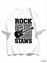 Vintage Rock Guitar Graphic T Shirt, Cotton Crew Neck Short Sleeve Tee, Retro Rock Print Unisex Top S įvairiaspalvis
