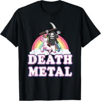 Death Metal T-Shirt Funny Rainbow Grim Reaper Unicorn Shirt T-Shirt S įvairiaspalvis