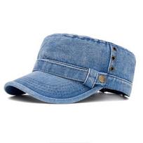 Denim Fabric Flat Top Cap Adjustable Size Cadet Cap Classic Peaked Cap  All Seasons 1