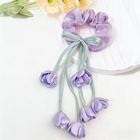 1pc Summer Sweet Tulip Tassel Floral Hair Tie with Draped Ribbon Decoration - Women'S Dreamy Hair Additions, Pink And Blue Optional