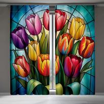 Colorful glass tulip bouquet design Print Drapes Room Darkening Window Curtains Home Decor,Rod Pocket Blackout Curtains Bedroom 60×150cm