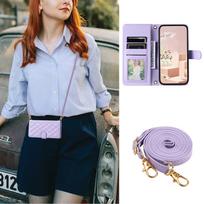 Long Lanyard Flip Leather Phone Case for Samsung Galaxy S26 S25 S24 Ultra S23 FE S22 S21 S20 S10 Plus Wallet Card Cover Coque Galaxy S26 violetinė