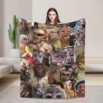 Monkey Face Collage Flannel Blankets Winter Soft Throw Blanket for Child Outdoor Pattern Bedspread Sofa Bed Cover Size: 75*100cm, Weight: 230 GSM