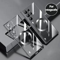 „Samsung Galaxy S24 S 24 Ultra Plus Luxury Magsafe padengimas Skaidrus smūgiams atsparus magnetinis minkštas dangtelis, skirtas Samsung Galaxy S24 S23 For Galaxy S23 juoda