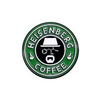 Green Round Metal Coffee Series Brooch - Versatile Badge with Film & Animation Pattern