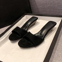 Fashion Summer New Style Women Slipper Fashion Low Wedge Heels Ladies Elegant Slides Open Toe Outdoor Dress Sandals Shoes Zapatos Mujer 35 juoda