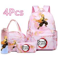 4 vnt./rinkinys Anime Demon Slayer spausdintas kuprinė, rankinė, pieštukinė, 750 ml vandens buteliukas paaugliui berniukui, mergaitei, mokyklinė kuprinė, didelės talpos, atspari vandeniui, knygų krepšys