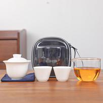 Portable bag, Kung Fu tea set, ceramic express cup, one pot and two cups of suet jade porcelain travel tea set, gift printing LOGO
