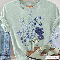 Jardin Azure T-shirt: Vintage Botanical Wildflower Bouquet Tee S-4X 4XL