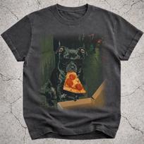 Pitbull Eating Pizza Shirt, Funny Pitbull Pizza Meme Tee, Silly Dog Graphic T-Shirt, Novelty Pizza Lover Gift for Dog Mom Dad L