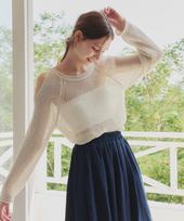 Zero Street [2 Colors] Summer Semi Off-Shoulder Sweater Ivory/Free